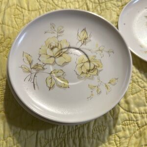 Vintage Melamine White and Yellow Floral Dinnerware Plate